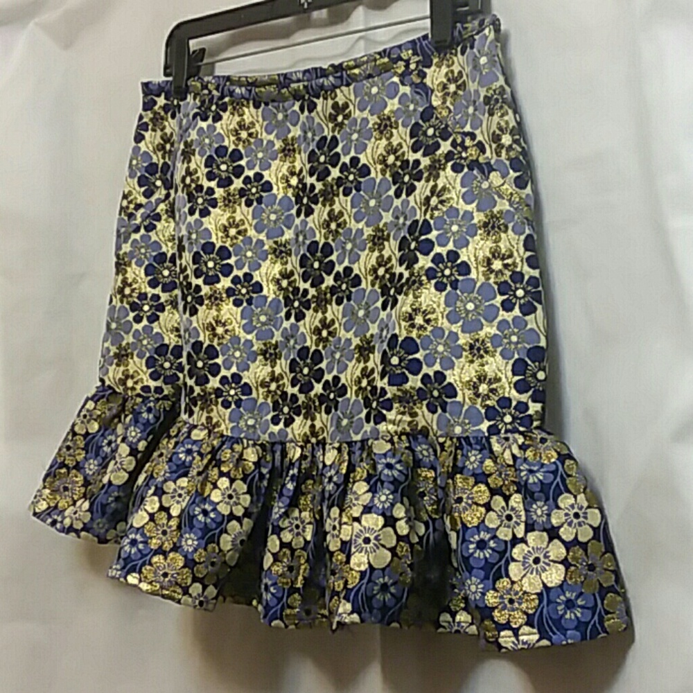 ASOS Womens 8 Blue Metallic Floral Ruffle Hem Skirt - Picture 3 of 7